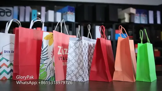 Bolsa de papel kraft marrón reciclada para compras de regalos con asa de papel