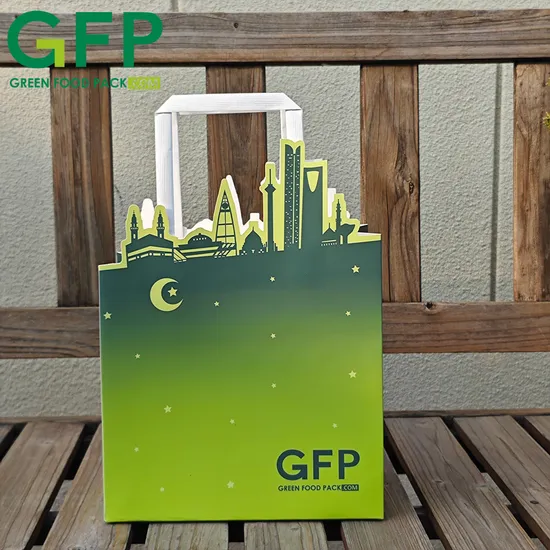 Bolsa de cartón para alimentos con asa, para llevar, con logotipo personalizado impreso al por mayor